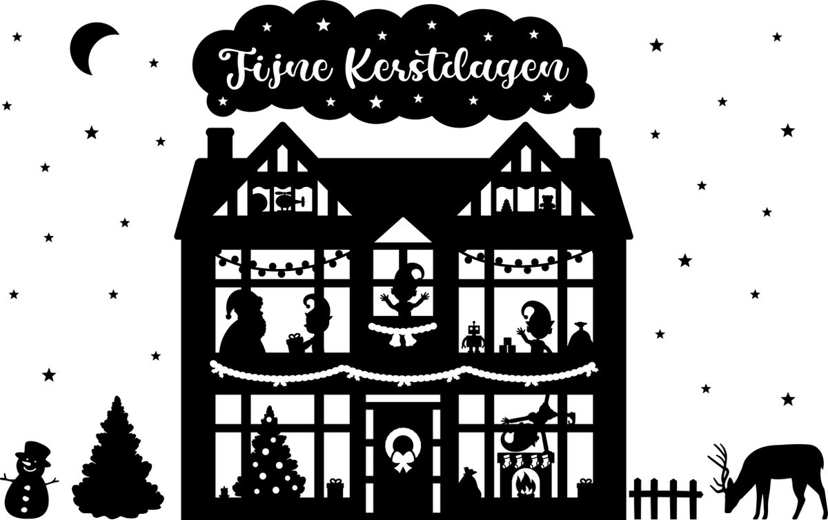 XL Raamsticker Kersthuis | Kerstdecoratie | Kleur Zwart | Afmeting 50 x 32 cm (BxH) | Stickervoordeelshop.nl